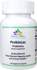 ProbioLac Probiotic Supplement with 25 Billion CFU Multi-Strain Probiotic Blend for Digestive &amp Immune Wellness 120 Vegetarian Capsules