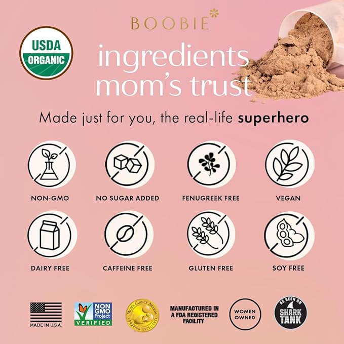 Boobie Body Superfood Protein Shake for Moms Pregnancy and Lactation Support Protein Powder to Increase Milk Supply Probiotics Organic Dairy-Free Gluten-Free Vegan Vanilla Cookie Single Srv 10pk