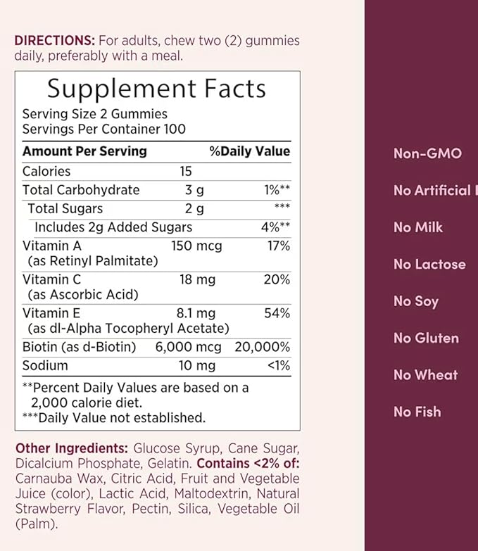 Optimal Solutions Advanced Hair Skin and Nails Pectin Gummies 2X Biotin Per Serving No Stick Gummy Vegetarian Formula Strawberry Flavor 230 ct 115 Total Servings