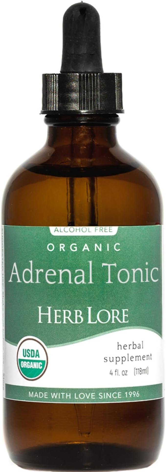 Herb Lore Organic Adrenal Tonic Tincture - Herbal Adrenal Support Supplement - Adaptogen Drops with Ashwagandha Rhodiola Eleuthero Holy Basil and Schisandra - Alcohol Free - Liquid - 4 Fl Oz