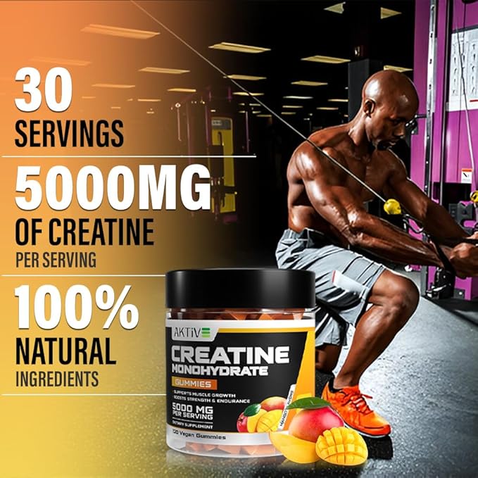 Creatine Monohydrate Gummies 5000mg of Creatine Per Serving with Alpha-GPC &amp Taurine Mango Flavor Enhance Brain Function Muscle Growth Support Pre Workout Gummies for Men and Women - 120pcs