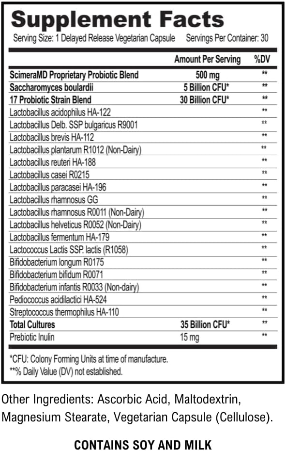 ScimeraMD® Asprega Probiotic + Prebiotic Supplement for Digestive Health and Immune System Support 35 Billion CFUs 30 CT