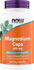 Now Supplements Magnesium 400mg - Enzyme Function* Nervous System Support* - Magnesium Supplement for Men and Women Kosher Vegan 360 Veg Capsules
