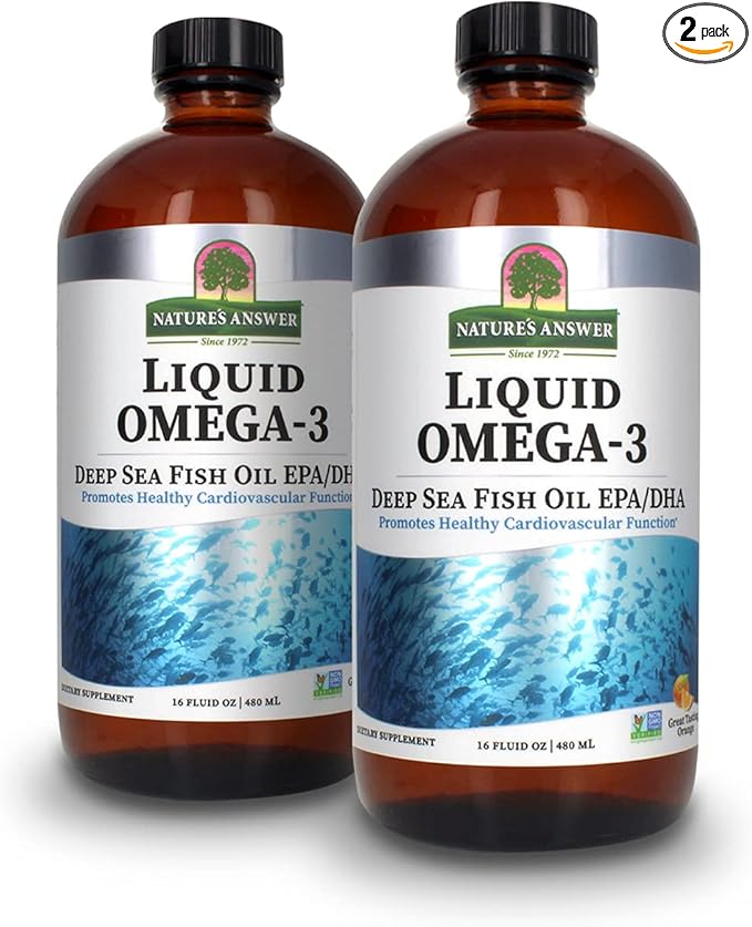 Nature's Answer Liquid Omega-3 | Deep Sea Fish Oil with EPA/DHA Dietary Supplement | Cardiovascular Support | No Preservatives &amp Gluten-Free 16oz (Pack of 2)