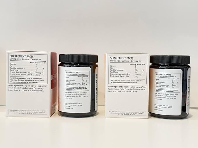 HERBAMAMA Beet Root and Ashwagandha Kit - Bundle of 12000 mg Beet Root with Black Pepper &amp 2000 mg Ashwagandha Root Gummies - Vegan Gelatin-Free Non-GMO
