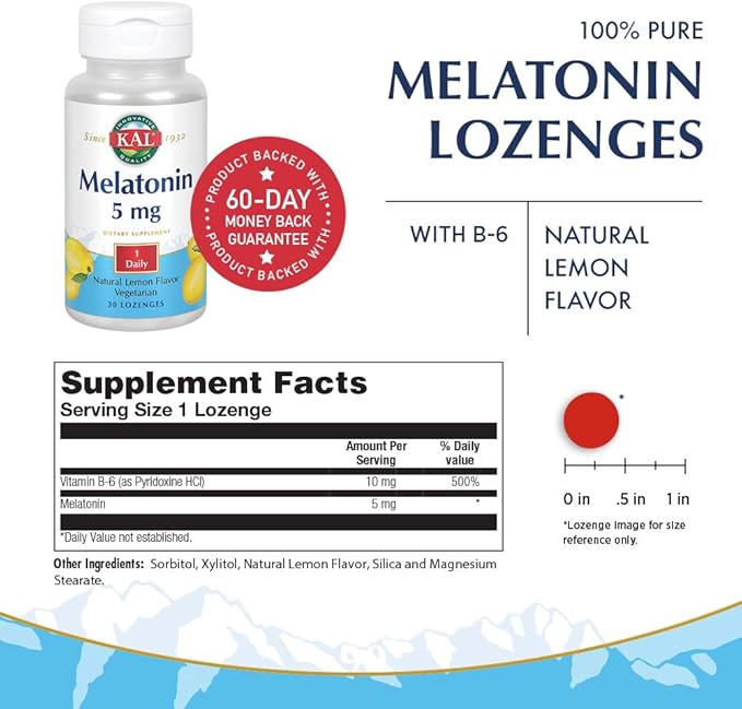 KAL 5 Mg Melatonin Lemon 30 Count | Pack of 2