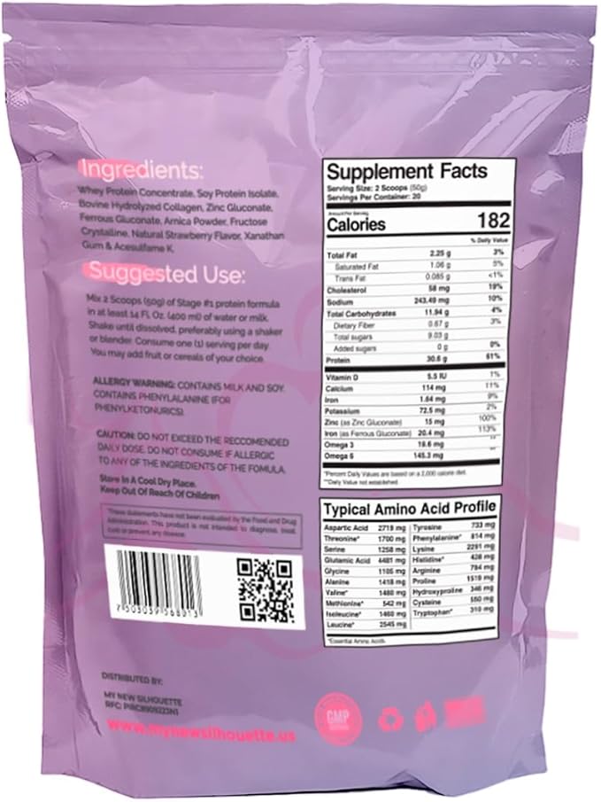 MI NUEVA SILUETA My New Silhouette Protein Post BBL Stage 1 (vainillA) omegas 3 6 9 potentialized with Thirty Grams of Protein per Shake