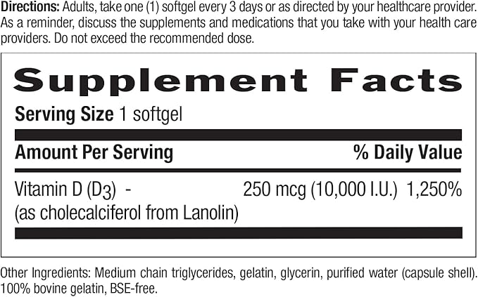 Country Life Vitamin D3 10000 IU – High Potency Non-Fish Source – Bone &amp Immune Support – Certified Gluten-Free – 200 Softgels