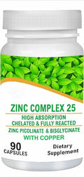 Generic Chelated Zinc Picolinate &amp Bisglycinate Complex with Copper Zinc for Immune Skin and Cellular Health High Absorption Non-GMO 90 Capsules