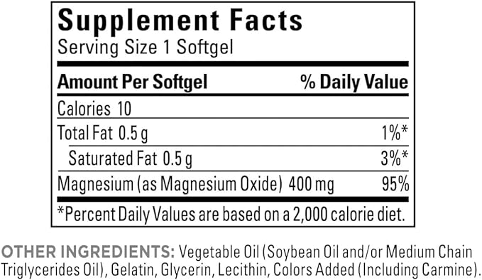 Extra Strength Magnesium 400 mg. Supports Supports Heart† Bone and Nerve Health - 180 Softgels