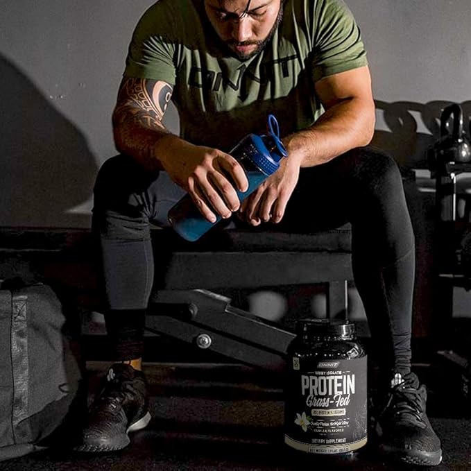 ONNIT Grass Fed Whey Isolate Protein Powder Vanilla Flavor Whey Protein Powder Dietary Supplement to Support Muscle Gain and Workout Recovery 30 Servings per Tub 30.7 oz