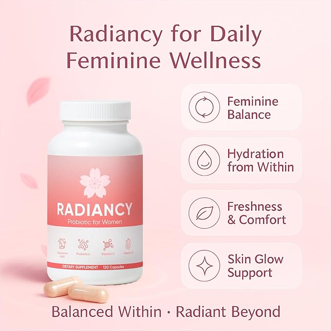 Radiancy Probiotic for Women Daily Supplement with Multi-Collagen Hyaluronic Acid Prebiotics Vitamin C - 120 Count (1)