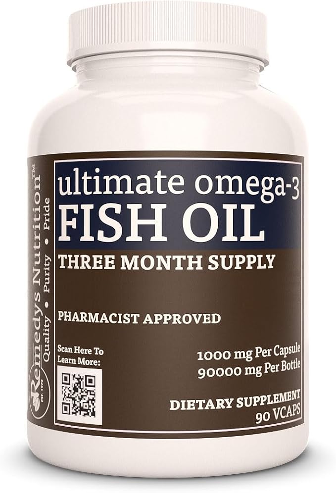 Remedy's nutrition Ultimate Omega-3 Fish Oil | 1000 mg 90 Softgels Dietary Supplement | 3 Month Supply | EPA DHA GLA ALA &amp LA Fatty Acids