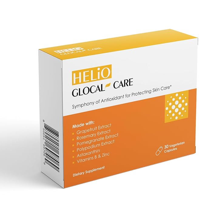 GlocalCare Helio – Antioxidant-Rich Sun Defense &amp Skin Rejuvenation Supplement with Polypodium Nutroxsun Astaxanthin &amp Pomegranate Extract - Fights Photoaging &amp Oxidative Stress - (30 Ca