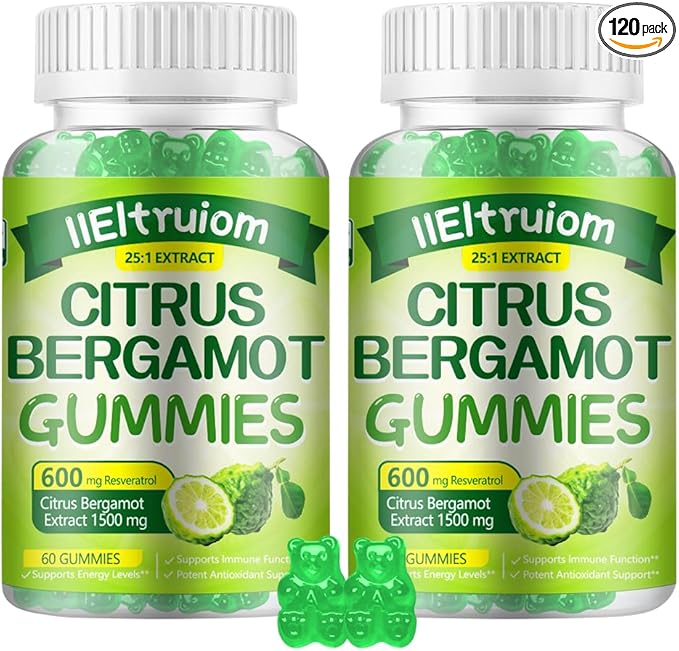 Citrus Bergamot 1500mg Citrus Bergamot Gummies for Healthy Cholesterol Bergamot Supplements 25:1 Extract from Italy Bergamot Resveratrol &amp Niacin - Gluten Free 120 Count