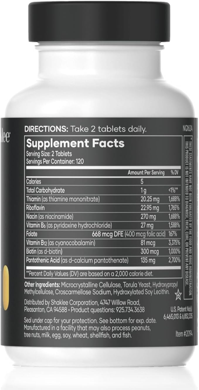 Shaklee - B-Complex- The Ultimate Energy Boost with Patented Bioactivated Absorption System™ - B Vitamins for Enhanced Well-Being - Supports Energy Cardiovascular and Brain Health - 240 Tablets