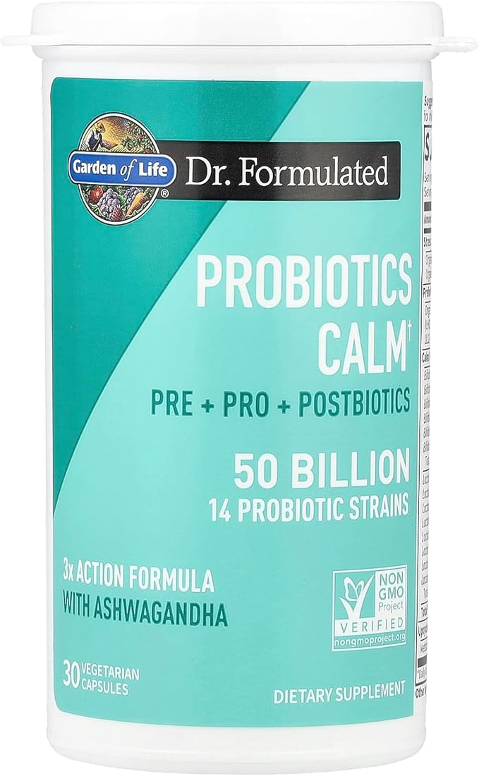 Garden of Life Dr. Formulated Pre Post &amp Probiotics Calm 50 Billion CFU Daily 3-in-1 Complete Supplement with Ashwagandha – Mood Support Digestive &amp Immune Support 30 Vegetarian Capsules