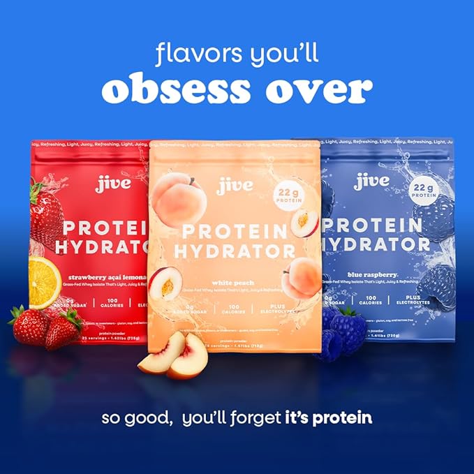 Jive Clear Protein Powder - 22g Grass-Fed Whey Isolate 25 Servings - Blue Raspberry - 895mg of Electrolytes - Zero Added Sugar - Clear Drink Protein Water &amp Juice