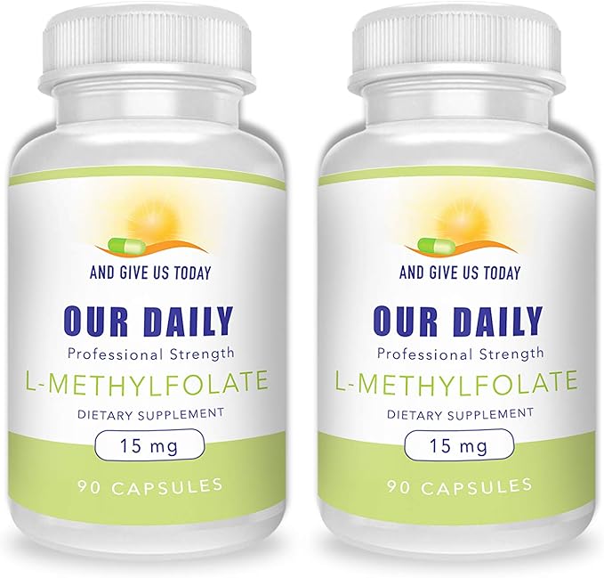 AND GIVE US TODAY OUR DAILY L-Methylfolate 15mg (2 Bottles) - 180 Capsules - Professional Strength Active Methyl Folate - 5-MTHF Supplement - Non GMO Gluten Free No Fillers
