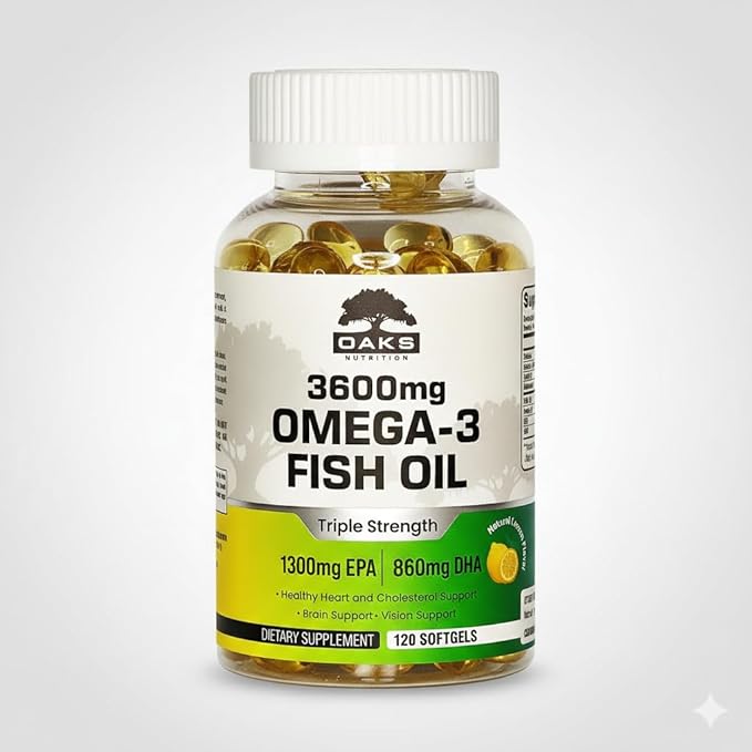 Omega 3 Fish Oil 3600mg | Triple Strength Burpless Softgels | 2160mg Omega-3s with 1300mg EPA &amp 860mg DHA | Ultra Purified Wild Caught Lemon Flavor 120 Softgels 60 Day Supply
