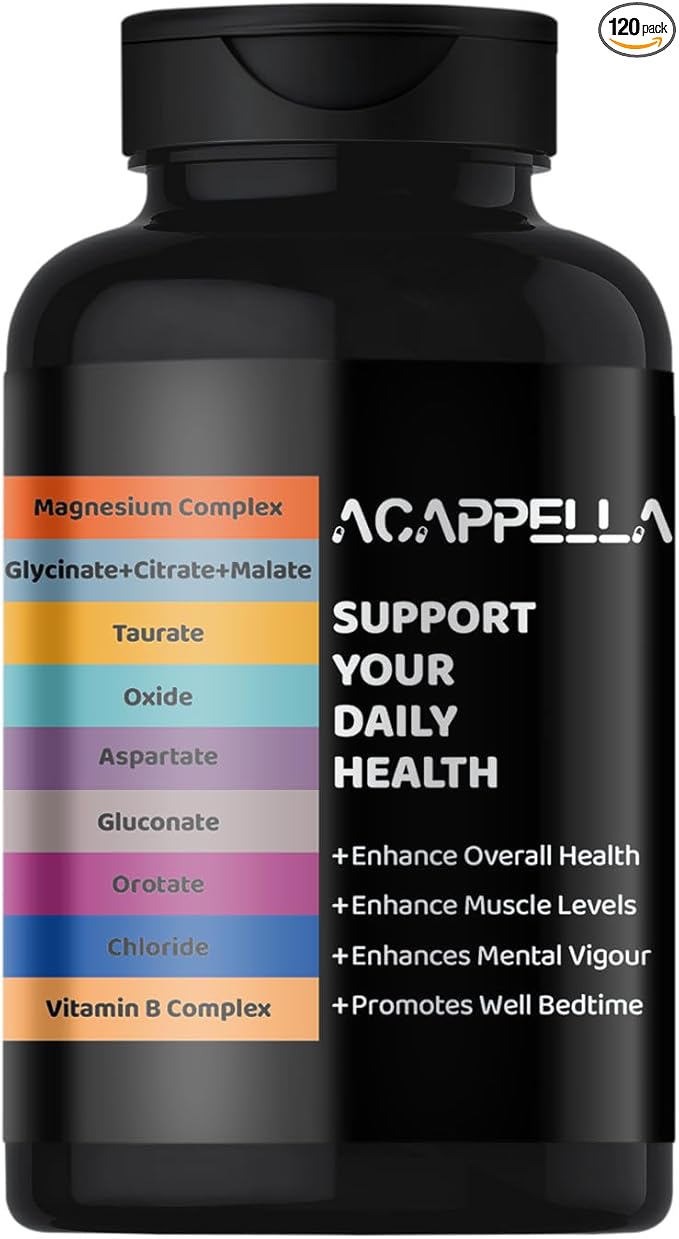 ACAPPELLA Magnesium Complex Capsule Vitamin B Supplement with Malate Magnesium Citrate Glycinate Oxide Taurate - 120 Count