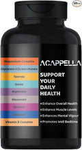 ACAPPELLA Magnesium Complex Capsule Vitamin B Supplement with Malate Magnesium Citrate Glycinate Oxide Taurate - 120 Count