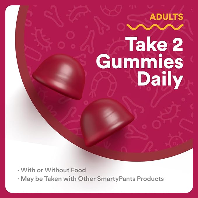 SmartyPants Adult Probiotic &amp Prebiotic Gummies for Digestive Health: 6 Billion CFU Gut Health Supplement Clinically Studied Prebiotic for Immune Support Grape 60 Count (30 Day Supply)