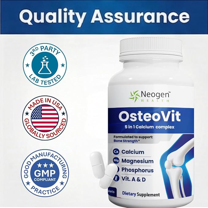 OsteoVit 5-in-1 Calcium 120 tabs Multivitamin: Calcium Magnesium Phosphorus Vitamin D3 &amp A - Bone Strength &amp Flexibility* Non-GMO Gluten Free | Calcium Supplement for Women &amp Men with