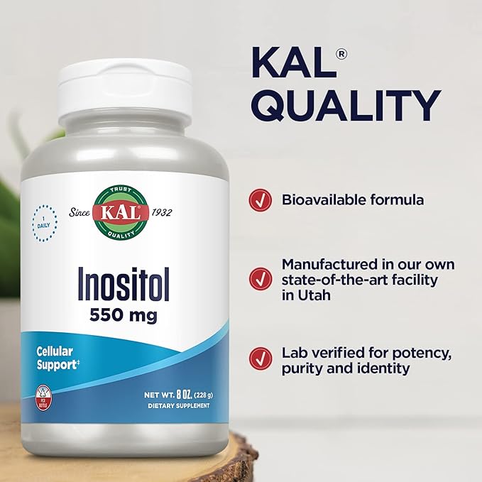 KAL Inositol Powder 550mg Brain Health Nervous System &amp Mood Support Supplement Cellular Health Support Enhanced Absorption Formula Easy to Mix Approx. 408 Servings 8oz