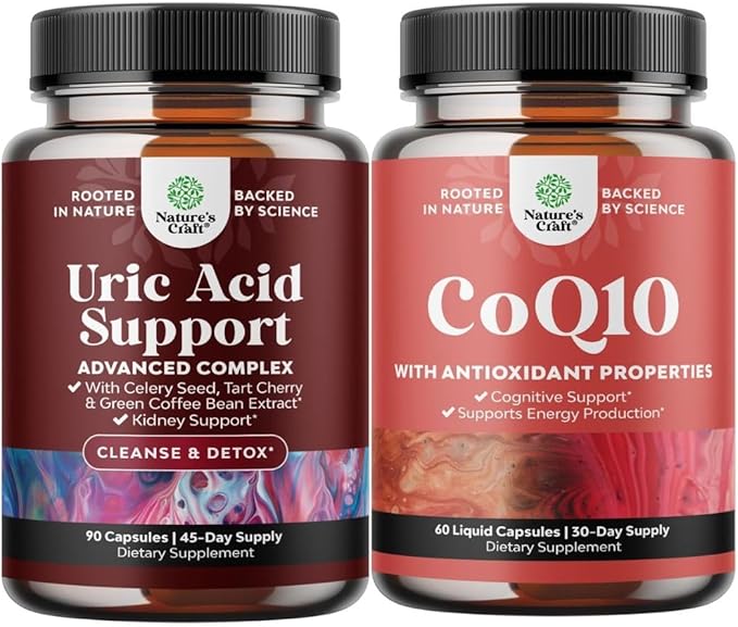 Bundle of Uric Acid Cleanse &amp Detox - Green Coffee Beans with Turmeric Tart Cherry &amp Celery Seed for Kidney and CoQ10 200mg per Serving Liquid Capsules - High Absorption Coenzyme for Energy S