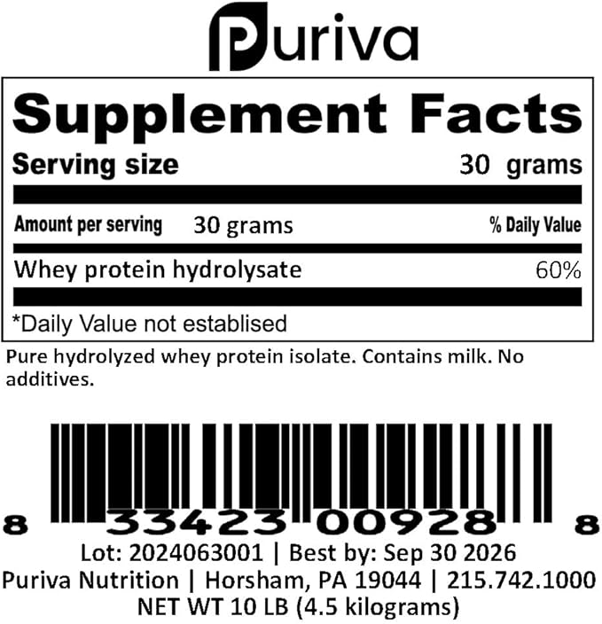Protein Powder Hydrolyzed Whey Protein Isolate Plain 10 pounds
