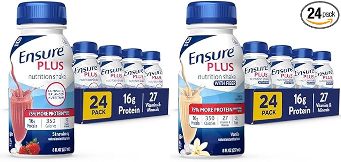 Ensure Plus Nutrition Shake with 16 Grams of Protein &amp Ensure Plus Liquid Nutrition Shake with Fiber 16 Grams of Protein Vanilla 8 Fl Oz Bottle (Pack of 24)