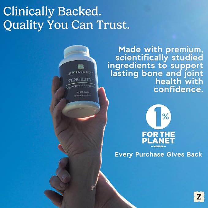Zen Principle Zengility Joint Support &amp Bone Strength Supplement Fast-Acting Relief with Glucosamine MSM Plant Calcium Vitamin K2 &amp D3 Vegan Formula for Mobility &amp Comfort 240 Capsule