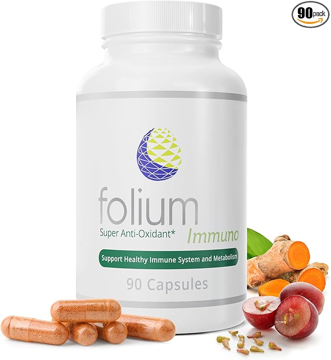 Folium Immuno Inflammation Support Supplement-Pine Parts GrapeSeed Ginger Turmeric Green Tea White Pepper &amp Pomegranate-90 Count