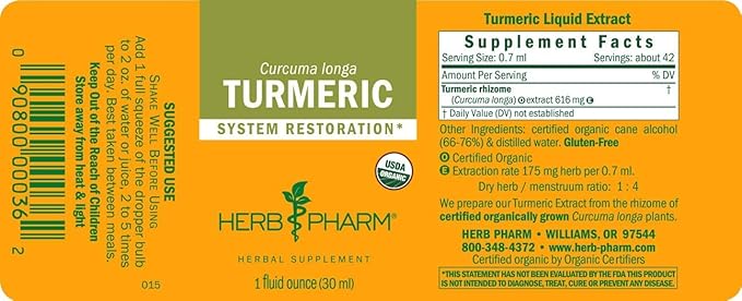 Herb Pharm Ginger Liquid for Digestion 1 Oz and Turmeric Liquid for Musculoskeletal Support 1 Oz Herbal Gift Set