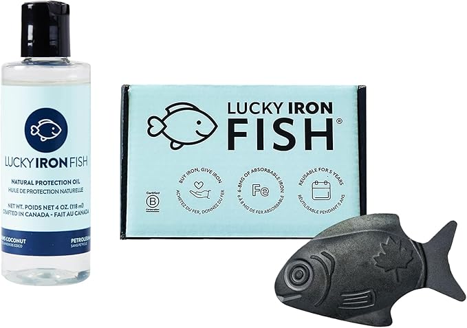 Lucky Iron Fish Ⓡ 2-PIECE Bundle - Includes -1 Lucky Iron Fish + 1 Lucky Iron Life® Protection Oil. an Iron Supplement Alternative to Reduce Iron Deficiency. 5-Year Supply Included. NO Side Effects.