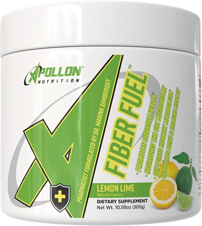 Apollon Nutrition Fiber Fuel – Premium Soluble and Insoluble Fiber Supplement for Gut Health Digestion and Regularity – 30 Servings – Unflavored Prebiotic Fiber Powder (30 Serving Lemon Lime)