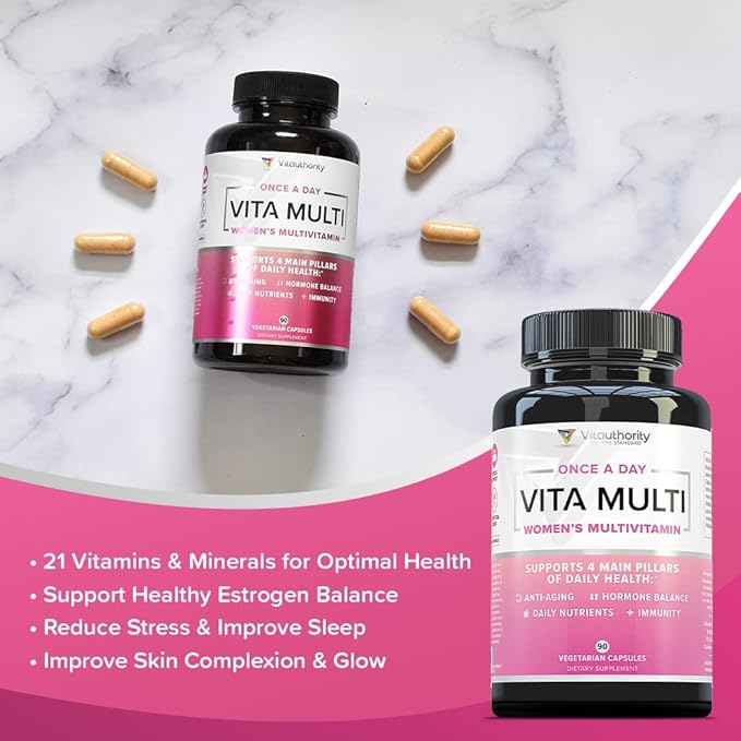 Vitauthority Multivitamin for Women Women’s Daily Multi-Vitamin Supplement with DIM Iodine Ashwagandha Supports Youthful Complexion Healthy Cortisol and Estrogen Balance 30 Day Supply