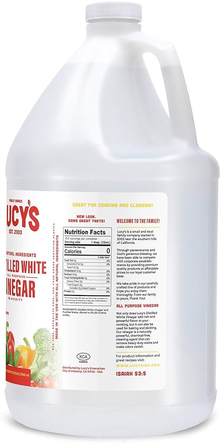 Lucy's Family Owned - Natural Distilled White Vinegar 1 Gallon (128 oz) - 5% Acidity (White Vinegar 1 Gallon (128 fl oz.))
