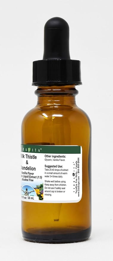 Milk Thistle &amp Dandelion Glycerite Liquid Extract (1:5) - Vanilla Flavored (1 oz ZIN: 522724)