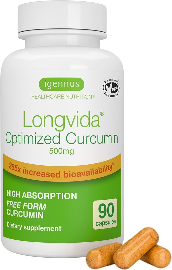Igennus Longvida Lipidated Curcumin 500mg Ultra Bioavailable &amp Sustained Action 65x Higher Plasma Levels Intensive Support Free-Form Curcumin Vegan 90 Capsules