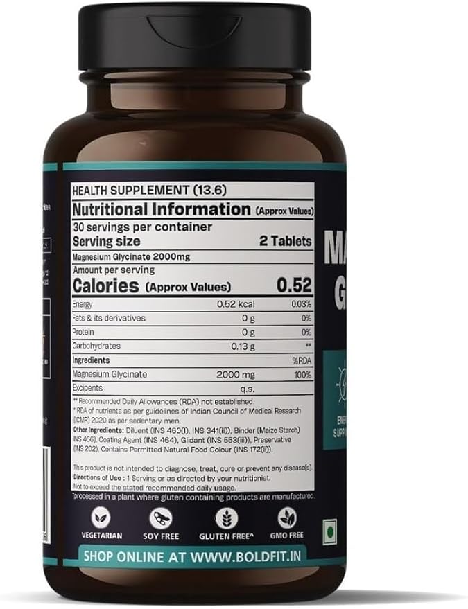 Magnesium Glycinate Supplement High Absorption Magnesium Supplements 2000mg Per Serving for Bone &amp Muscle Health (60 Veg Tablets)