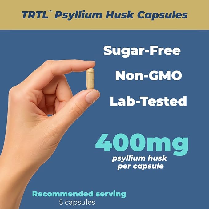 TRTL Psyllium Husk Capsules – 300ct | Fiber Supplement for Gut Health &amp Regularity | Made in the USA with Globally Sourced Ingredients | Non-GMO | 2g Psyllium Husk Powder per Serving