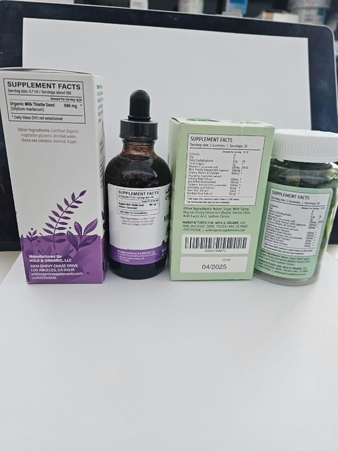 Wild &amp Organic Milk Thistle Tincture 4 fl oz Liver Support Gummies 60 Count