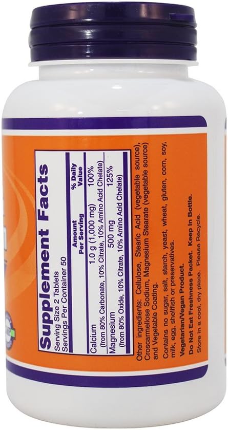 NOW Calcium/Magnesium 1000/500 mg 100 Tablets (Pack of 3)