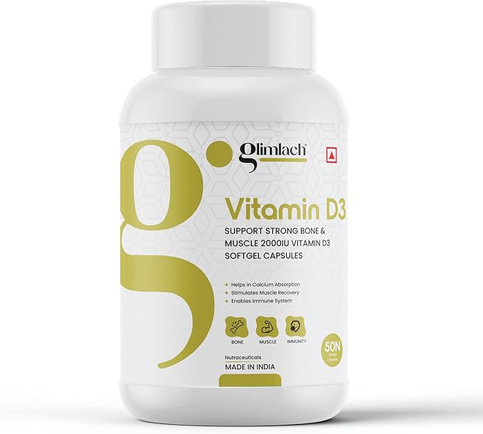 GLIMLACH Vitamin D3 50mcg (2000 IU) Vitamin D Immune Support &amp Promotes Calcium (Pack of 5 50 Tablet Each Jar)