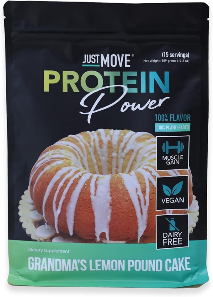 Just Move Protien - Grandma's Lemon Pound Cake - Vegan (Plant Based) Organic Dairy Free Soy Free Gluten Free Keto Peanut Free 20g Protein Low Carb Non GMO (17.2 Oz)