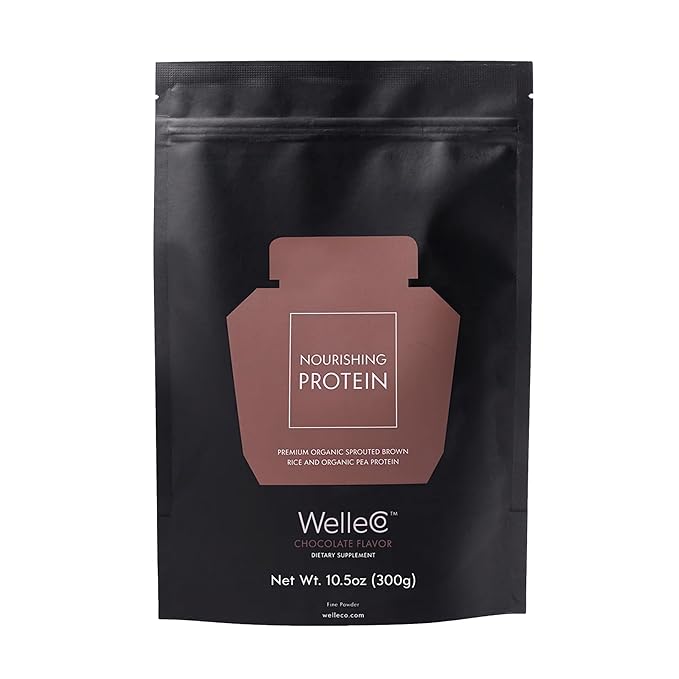 WelleCo Plant-Based Chocolate Protein Powder Organic Brown Rice &amp Pea Blend 16g Protein per Serving Dairy-Free Supplement for Energy Recovery &amp Daily Nutrition 10.5 oz