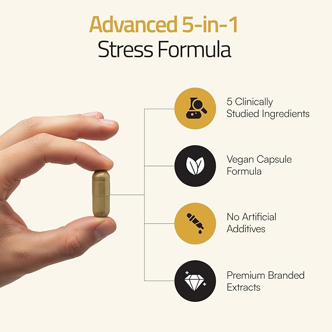 Dad Up™ 5 in 1 Advanced Stress Formula with Holixer Holy Basil Shoden Ashwagandha AlphaWave L-Theanine 60 Vegan Capsules
