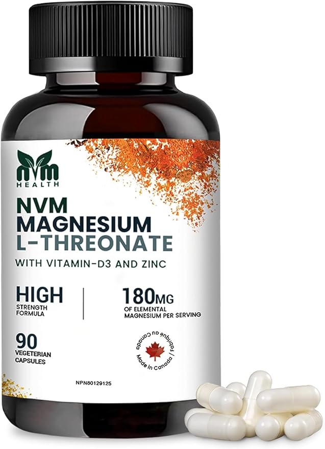 Magnesium l-threonate with Vitamin D3 and Zinc for Sleep Support Muscle Functions Electrolyte Balance and Immune Support I Gluten Free Non- GMO 90 Vegetarian Capsules